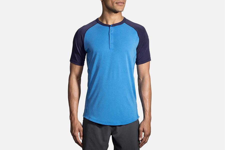 Brooks Cadence Men Athletic Wear & Running Shirt Blue NMT134206